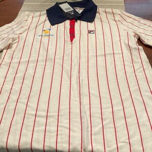 NWT Fila Retro White Polo with Red Stripes and Navy Collar size small